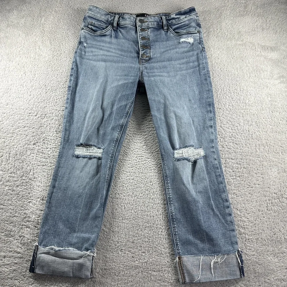 Kut From The Kloth Jeans Womens 14 Catherine Boyfriend Heavy Distress Rips Faded